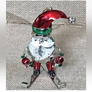 Skiing Santa Claus Metal Ornament Christmas Holiday Steampunk Whimsical Funny